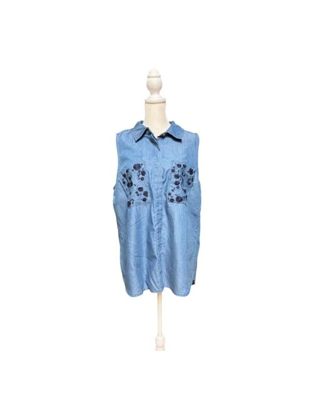 NWT Michael Michael Kors XL Chambray Sleeveless Button Front Top Floral
